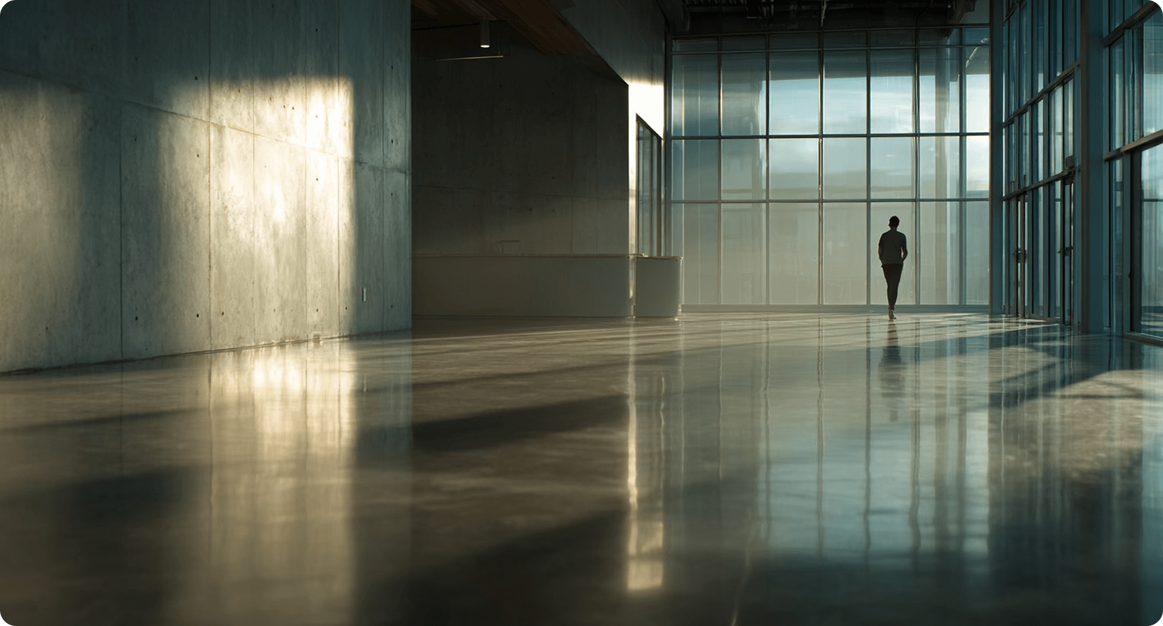Minimal architecture lobby with long shadows