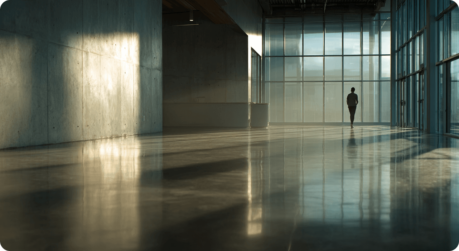 Minimal architecture lobby with long shadows