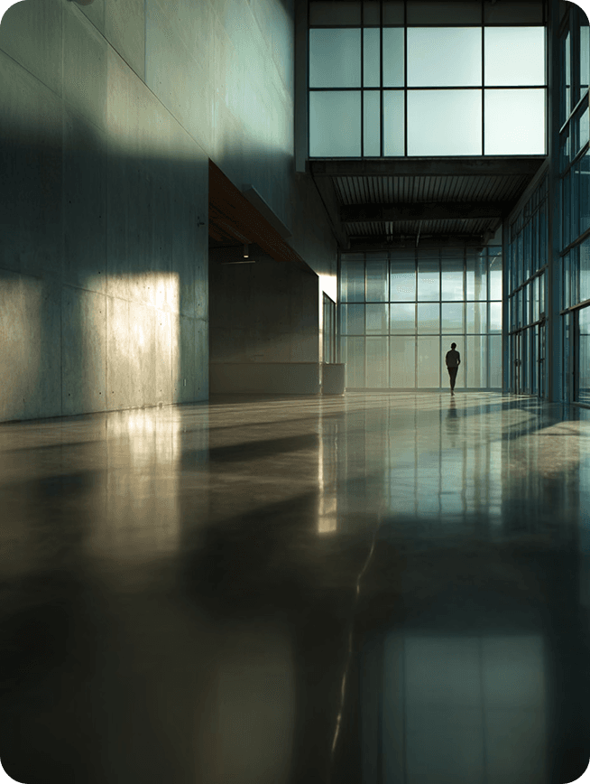 Minimal architecture lobby with long shadows