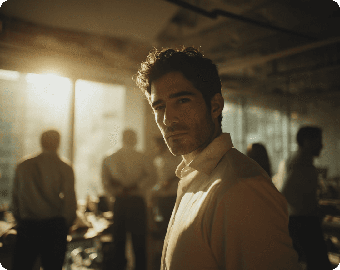 Confident professional in warm interior