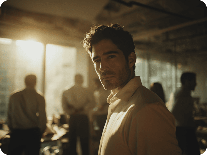 Confident professional in warm interior