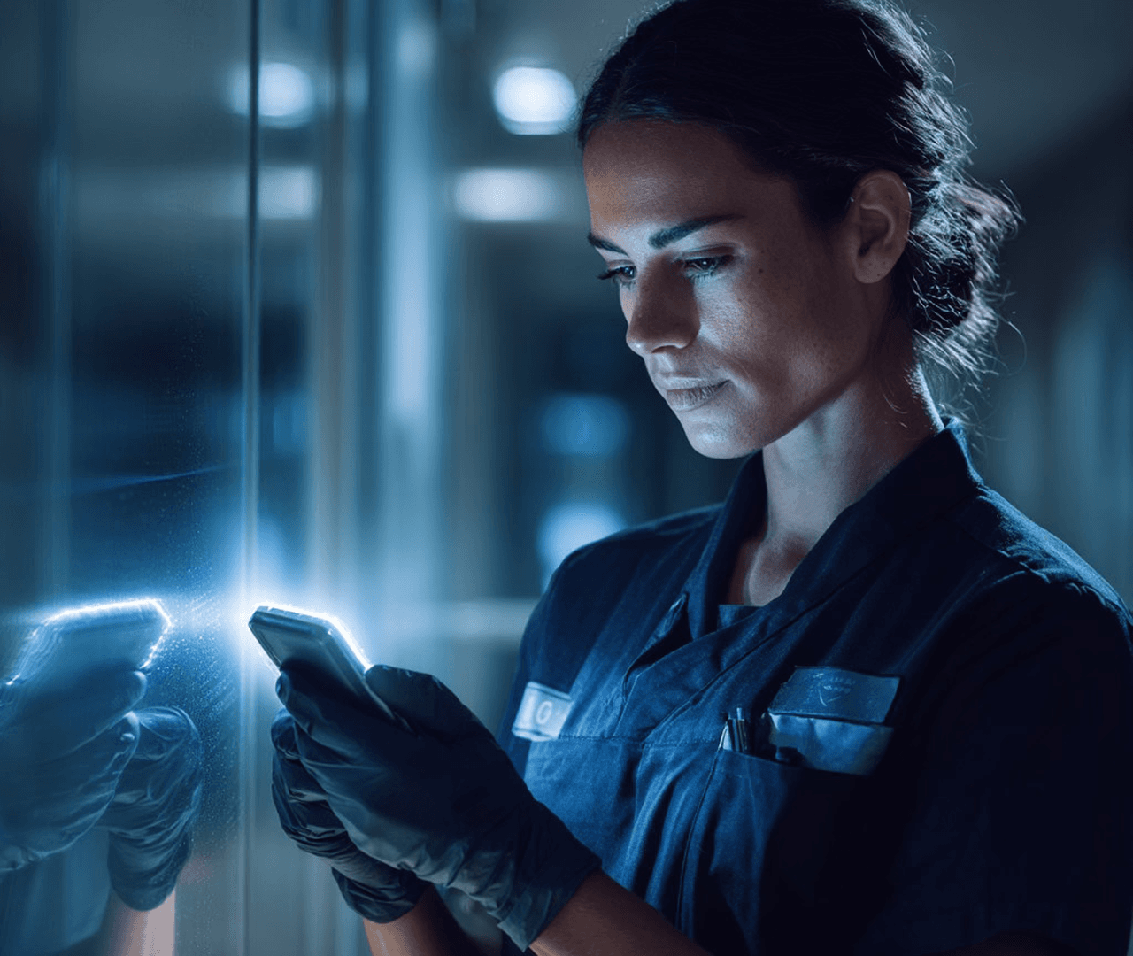 Cleaning professional with device