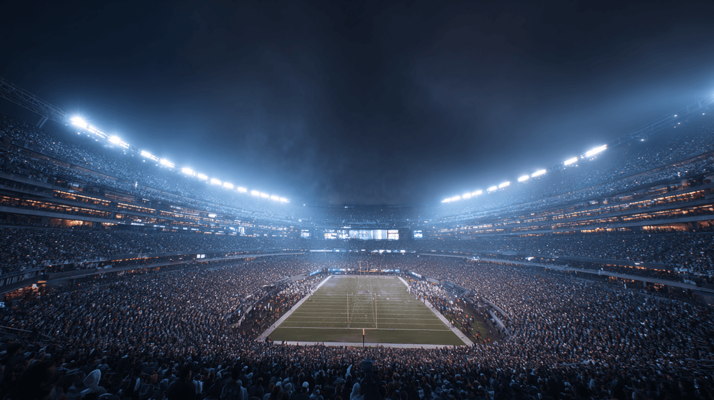 Stadium environment under evening lights
